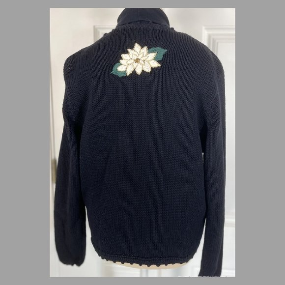 Bechamel Petite Christmas Poinsettia Black Sweater PL Holly Turtleneck Top LOT 2 - Picture 5 of 9